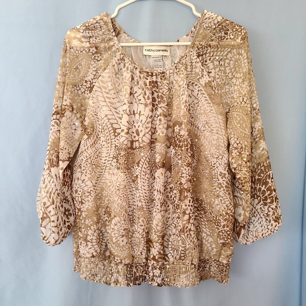Cathy Daniels Blouse Tunic Womens Top Sequins Shirt Size L